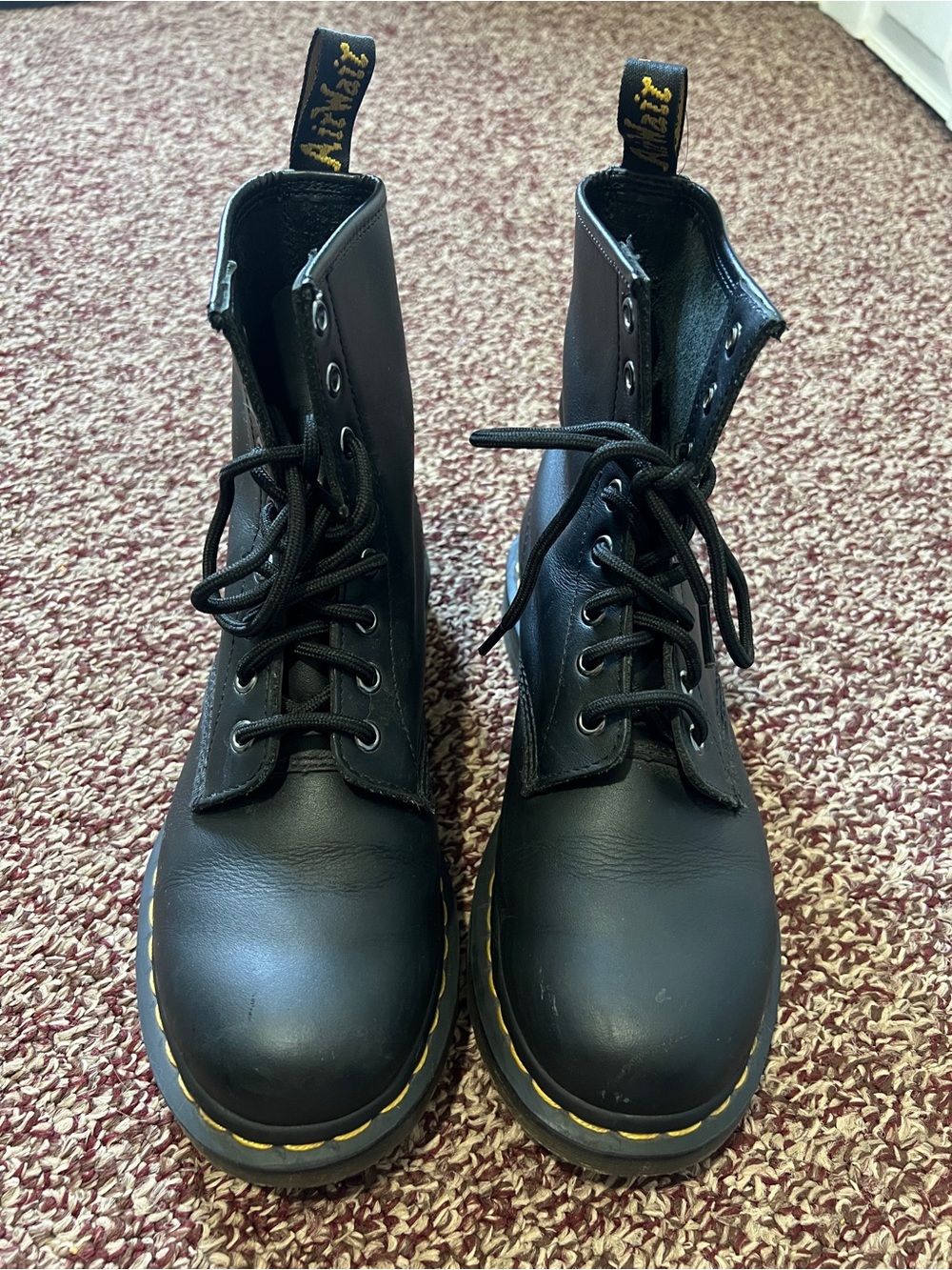 Dr. Martens Black Leather Boots with Yellow Pull-Tab